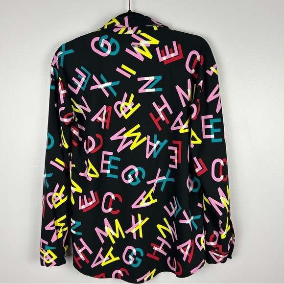 Armani Exchange Patterned Long Sleeve Button Down Blouse Medium Black - Picture 13 of 14